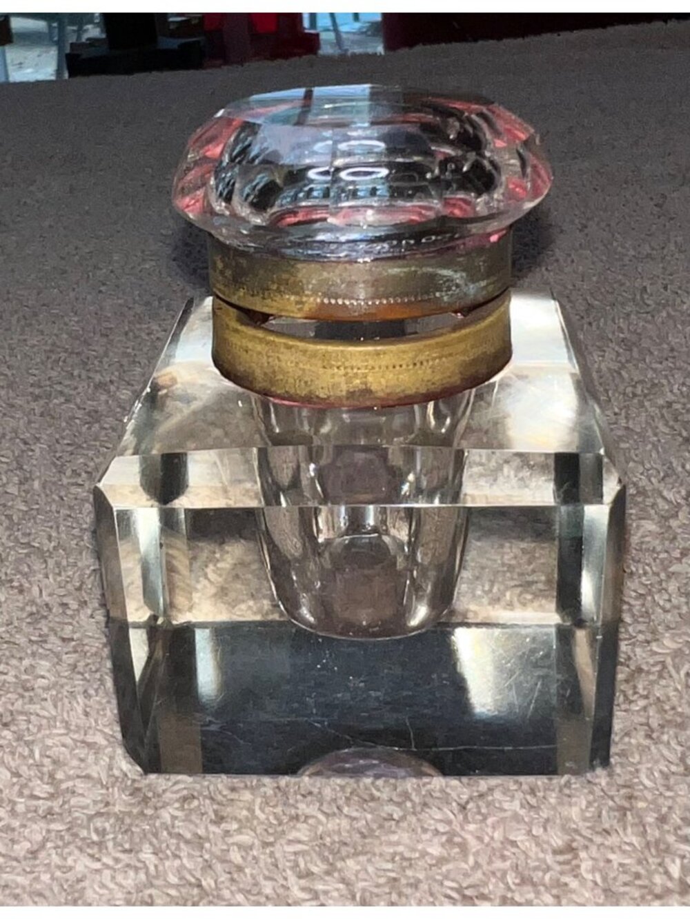 Vintage Cut Crystal & Silverplated Victorian/Art Deco Inkwell Patina Faceted